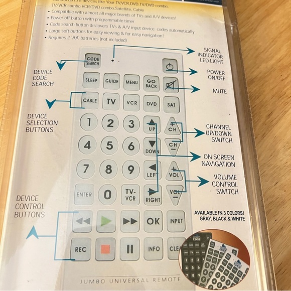 NEW Jumbo Universal Remote Control Up to 8 Devices. GLOW in the Dark Buttons BIG - Picture 7 of 11